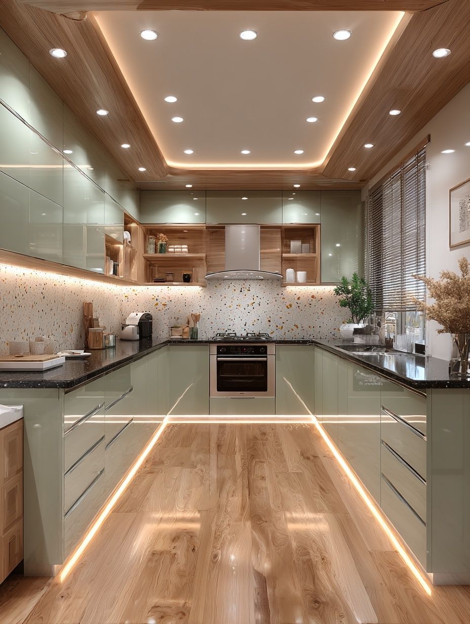 Parallel German-Hardware Kitchen with Under-Cabinet Warm LED Sensor Strip Lights #4